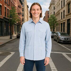 Guayaberas‎ Don Pepe Mens XL Light Blue Long Sleeve Cuban Shirt Embroidered